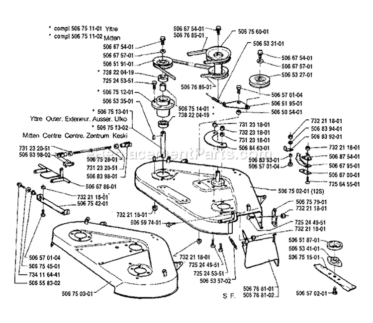 Page J Diagram and Parts List for 970 Rider  12 1992-03 Husqvarna Lawn Tractor