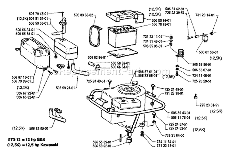 Page D Diagram and Parts List for 970 Rider  12 S 1992-03 Husqvarna Lawn Tractor