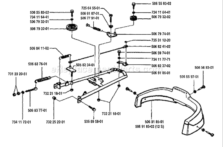 Page H Diagram and Parts List for 970 Rider  12 S 1994-03 Husqvarna Lawn Tractor
