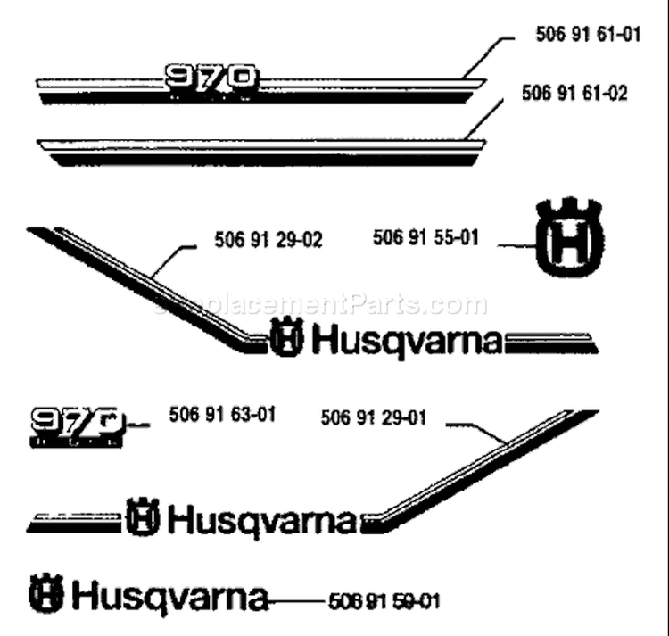 Page E Diagram and Parts List for 970 Rider  12 S 1993-05 Husqvarna Lawn Tractor