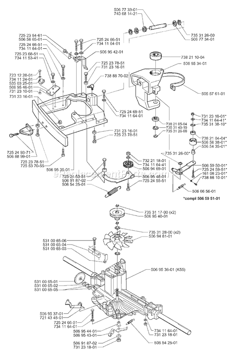 Page L Diagram and Parts List for 970 Rider  H-15 1998-01 Husqvarna Lawn Tractor