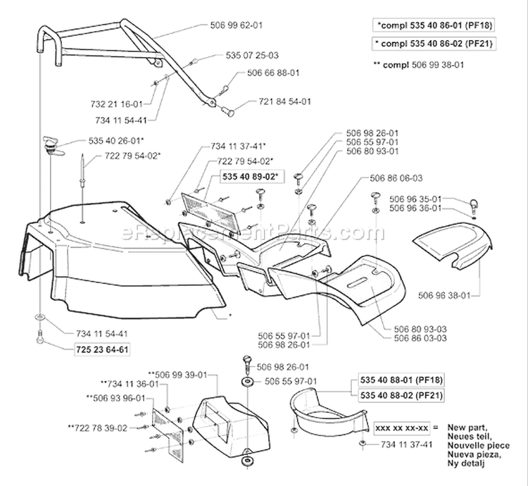 Page K Diagram and Parts List for RIDER Proflex 21 2001-01 Husqvarna Lawn Tractor