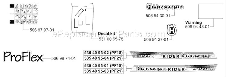 Page D Diagram and Parts List for RIDER Proflex 21 2001-01 Husqvarna Lawn Tractor