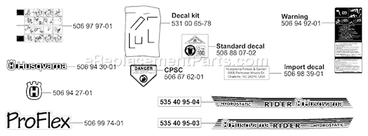 Page B Diagram and Parts List for RIDER Proflex 21 USA -2001-02 Husqvarna Lawn Tractor