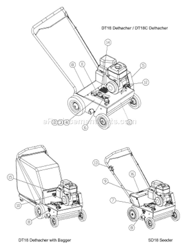 Page E Diagram and Parts List for DT18C DT 18 C 2000-12 Husqvarna Dethatcher