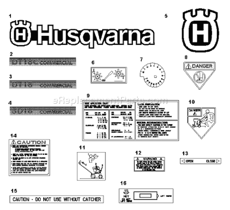 Page F Diagram and Parts List for DT18C DT 18 C 2000-12 Husqvarna Dethatcher