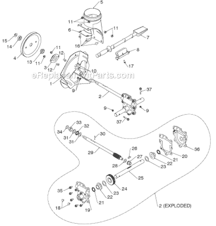 Auger Housing Impeller Diagram and Parts List for ST230E 96195001601 - 2012-08 Husqvarna Snow Blower