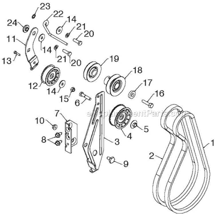 Chassis Engine Pulleys Diagram and Parts List for ST230E 96195001602 - 2012-08 Husqvarna Snow Blower