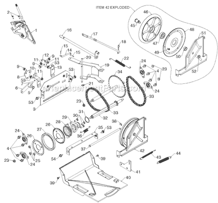 Drive Diagram and Parts List for ST230E 96195001602 - 2012-08 Husqvarna Snow Blower
