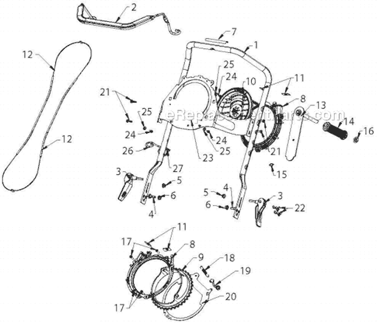 Handle Diagram and Parts List for ST121E ST 121E 96181000901 - 2012-07 Husqvarna Snow Blower