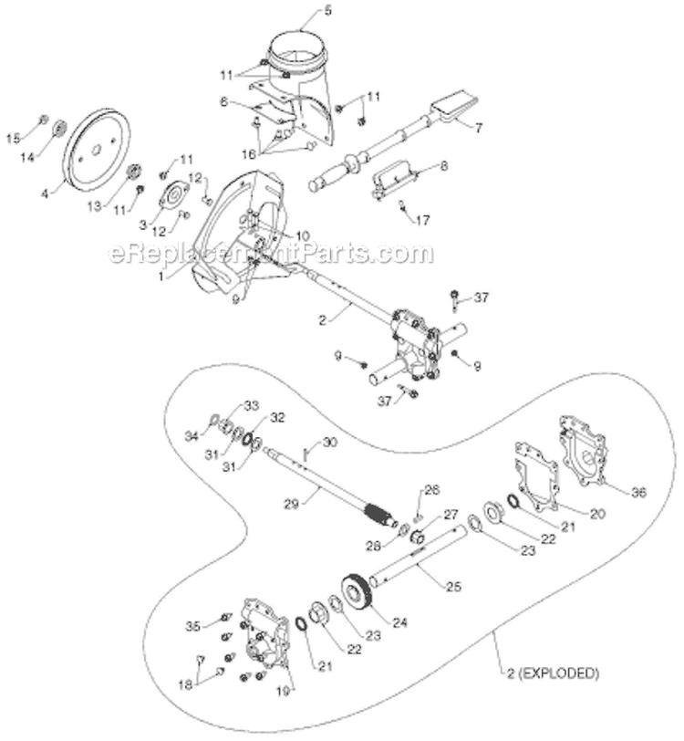 Auger Housing Impeller Diagram and Parts List for ST276EP ST 276EP 96191003905 - 2012-05 Husqvarna Snow Blower