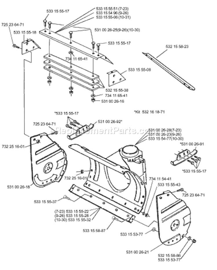 Page K Diagram and Parts List for ST723 ST 723 1999-10 Husqvarna Snow Blower
