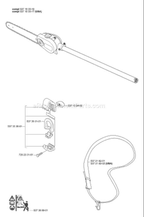 Page B Diagram and Parts List for SAW 2006-07 Husqvarna Pole Saw