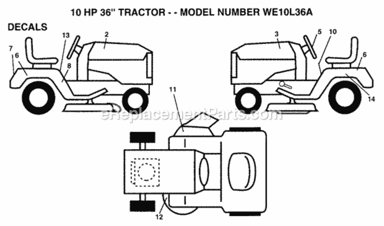 Page C Diagram and Parts List for WE10L36A 1993 Husqvarna Lawn Tractor