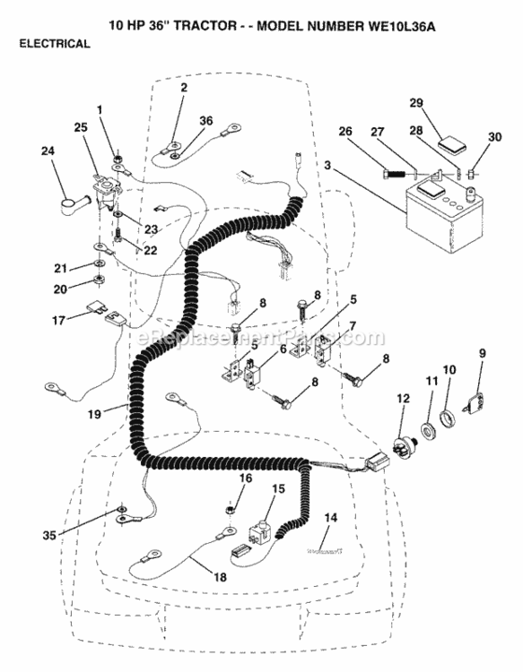 Page D Diagram and Parts List for WE10L36A 1993 Husqvarna Lawn Tractor