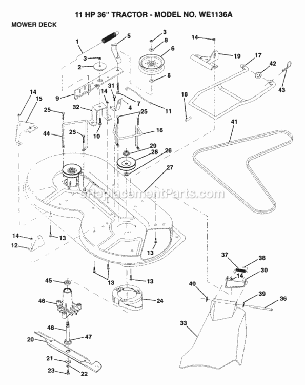 Page J Diagram and Parts List for WE1136A 1999 And Before Husqvarna Lawn Tractor