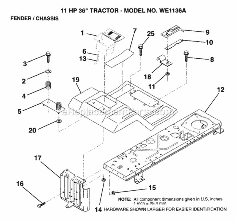 Page F Diagram and Parts List for WE1136A 1999 And Before Husqvarna Lawn Tractor