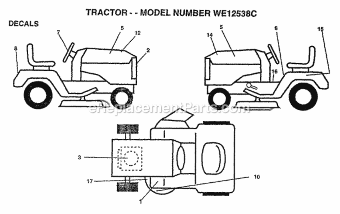 Page B Diagram and Parts List for WE12538C 1997 Husqvarna Lawn Tractor