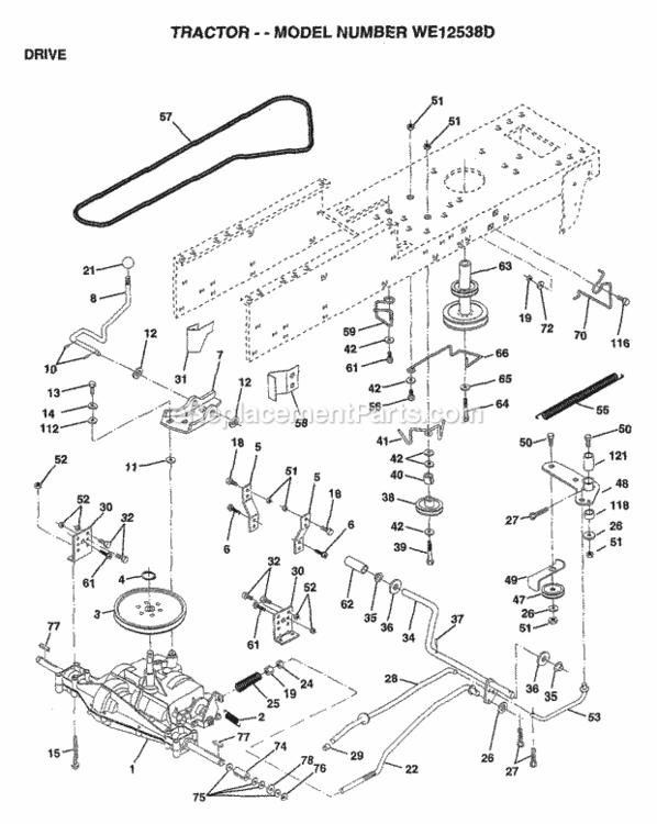Page D Diagram and Parts List for WE12538D 1997 Husqvarna Lawn Tractor
