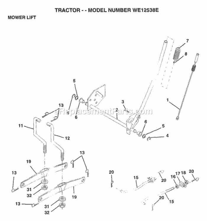 Page H Diagram and Parts List for WE12538E 1997 Husqvarna Lawn Tractor