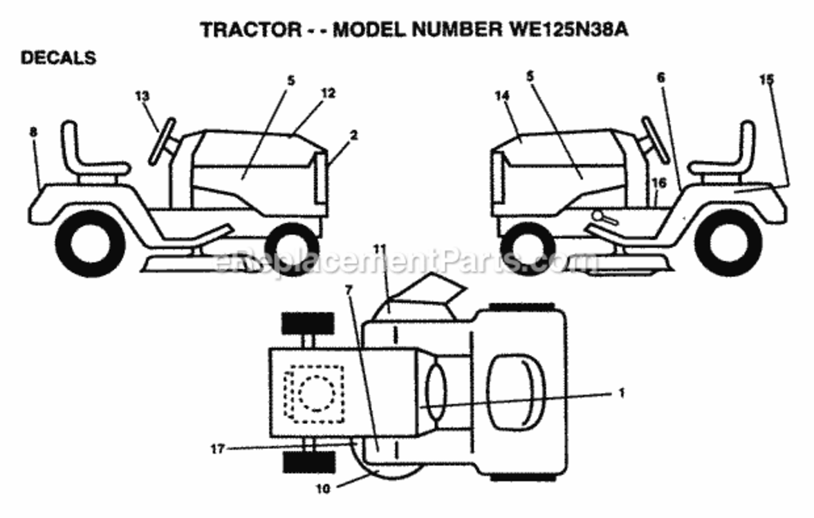 Page C Diagram and Parts List for WE125N38A 1999 And Before Husqvarna Lawn Tractor