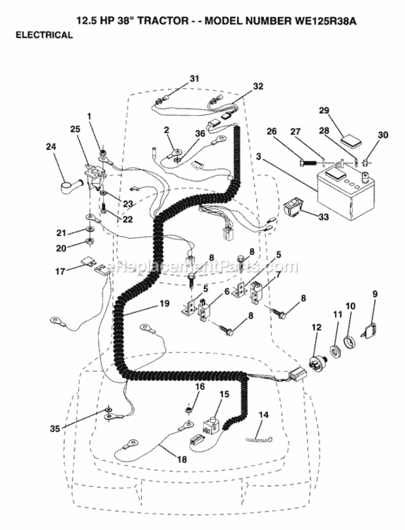 Page D Diagram and Parts List for WE125R38A 1993 Husqvarna Lawn Tractor