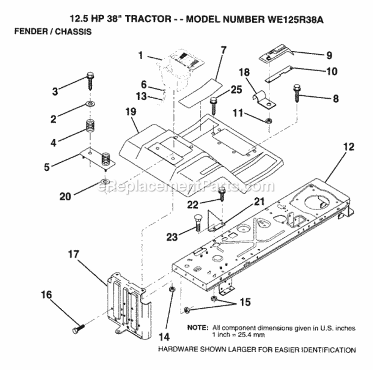 Page F Diagram and Parts List for WE125R38A 1993 Husqvarna Lawn Tractor
