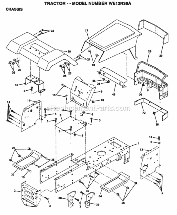 Page A Diagram and Parts List for WE12N38A 1999 And Before Husqvarna Lawn Tractor
