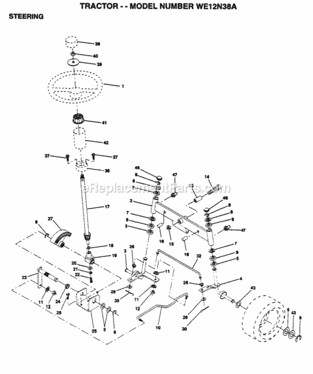 Page J Diagram and Parts List for WE12N38A 1999 And Before Husqvarna Lawn Tractor