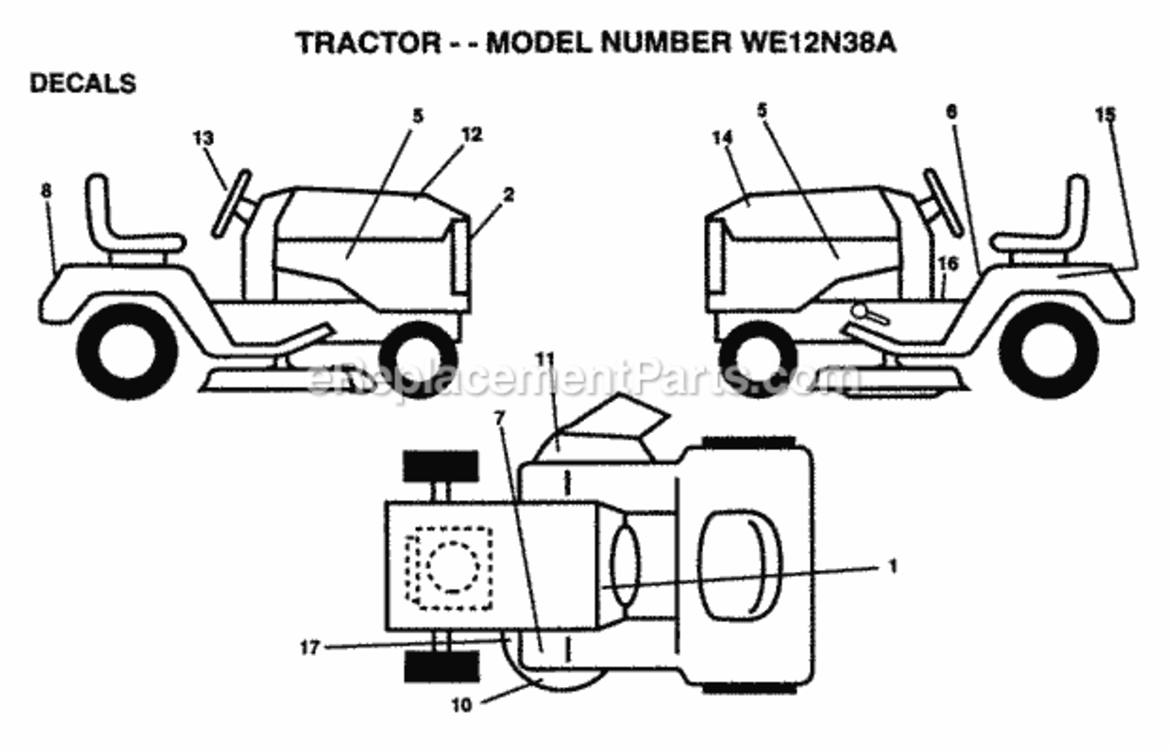 Page C Diagram and Parts List for WE12N38A 1999 And Before Husqvarna Lawn Tractor