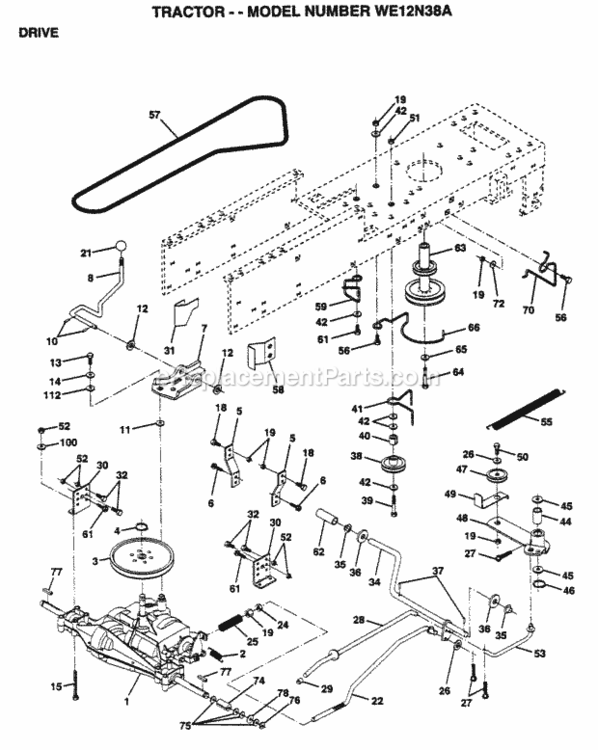 Page D Diagram and Parts List for WE12N38A 1999 And Before Husqvarna Lawn Tractor