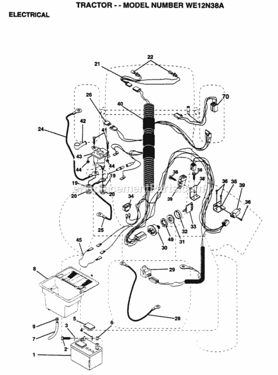 Page E Diagram and Parts List for WE12N38A 1999 And Before Husqvarna Lawn Tractor