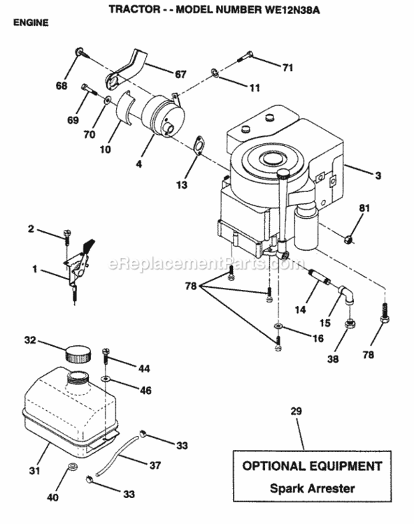 Page F Diagram and Parts List for WE12N38A 1999 And Before Husqvarna Lawn Tractor