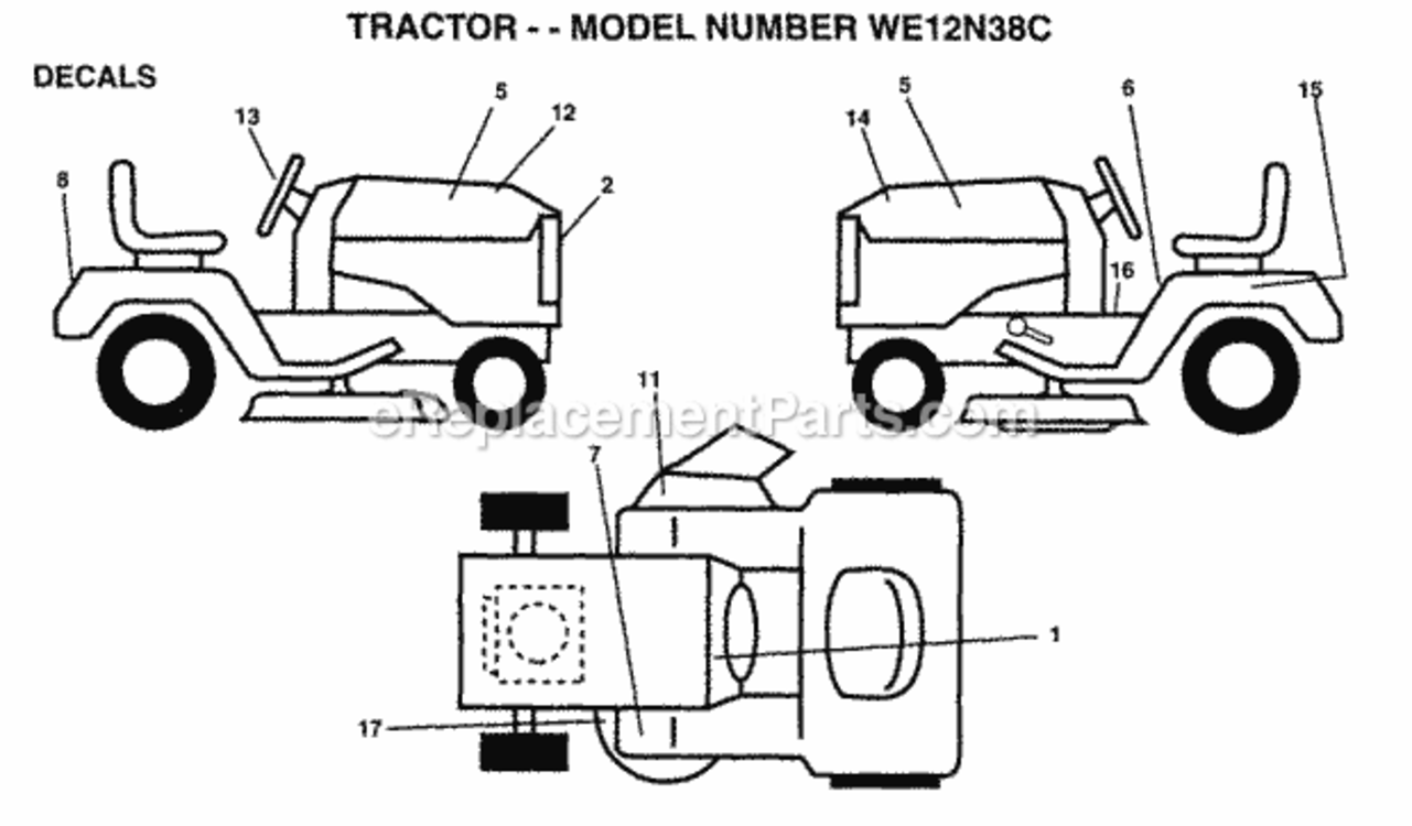 Page C Diagram and Parts List for WE12N38C 1996 Husqvarna Lawn Tractor