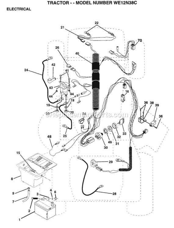 Page E Diagram and Parts List for WE12N38C 1996 Husqvarna Lawn Tractor