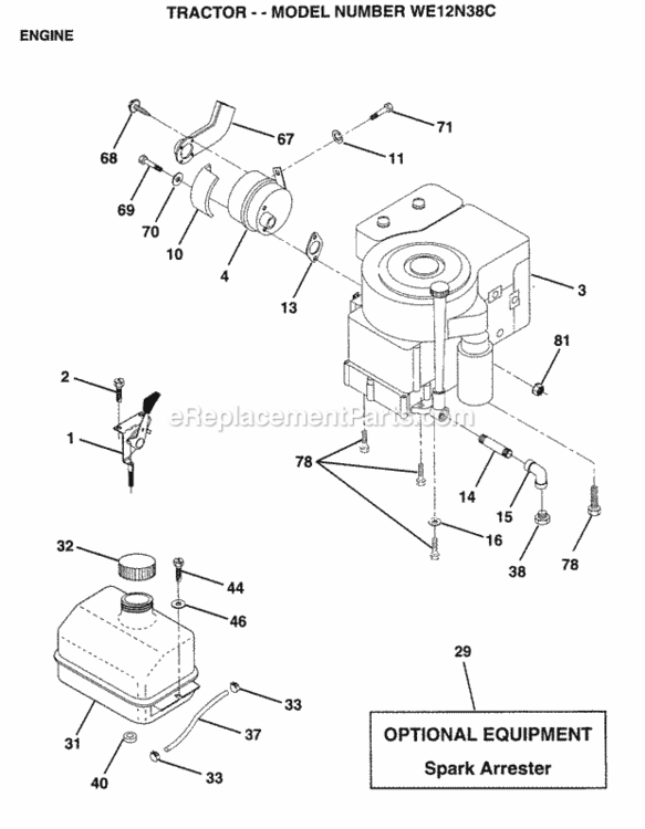 Page F Diagram and Parts List for WE12N38C 1996 Husqvarna Lawn Tractor