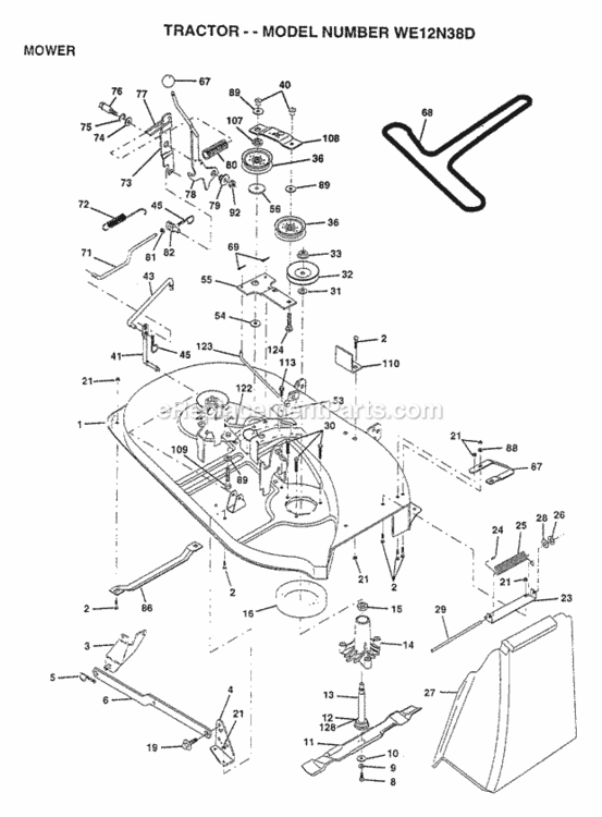 Page F Diagram and Parts List for WE12N38D 1997 Husqvarna Lawn Tractor