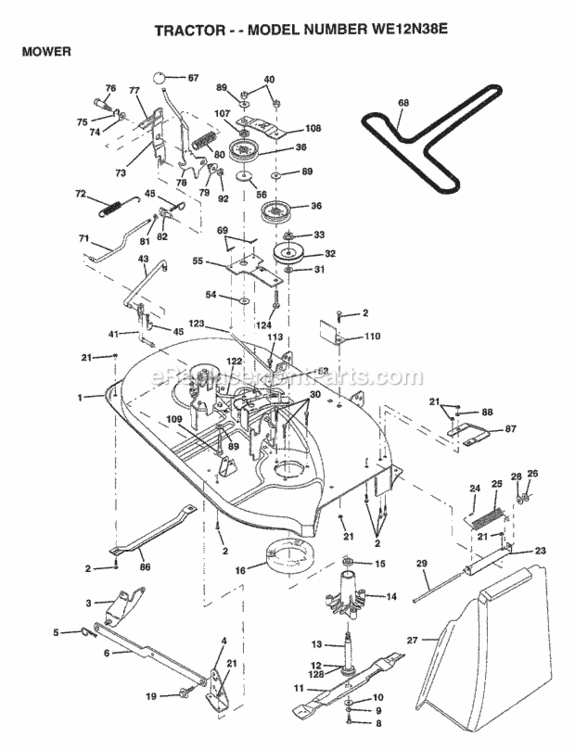 Page G Diagram and Parts List for WE12N38E 1997 Husqvarna Lawn Tractor