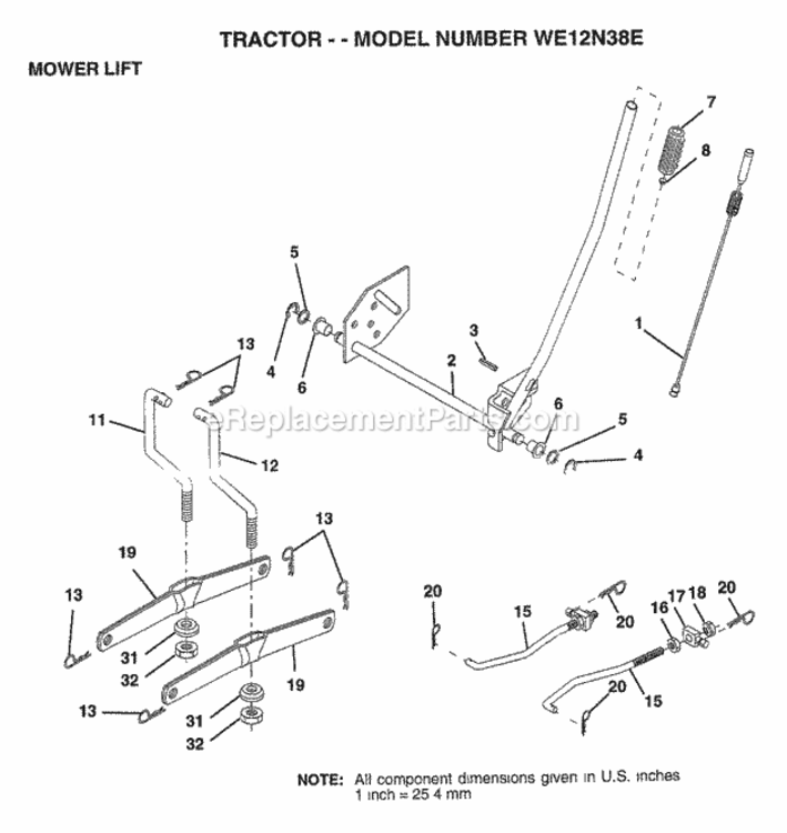 Page H Diagram and Parts List for WE12N38E 1997 Husqvarna Lawn Tractor