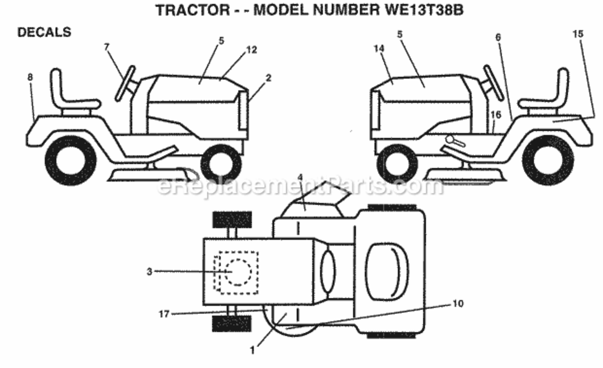 Page C Diagram and Parts List for WE13T38A 1998 Husqvarna Lawn Tractor