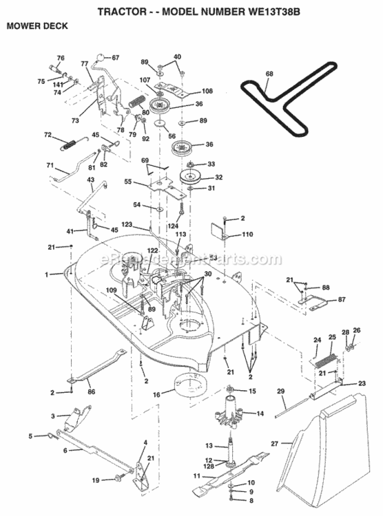 Page G Diagram and Parts List for WE13T38A 1998 Husqvarna Lawn Tractor