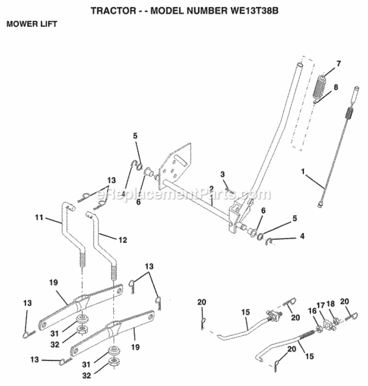Page H Diagram and Parts List for WE13T38A 1998 Husqvarna Lawn Tractor