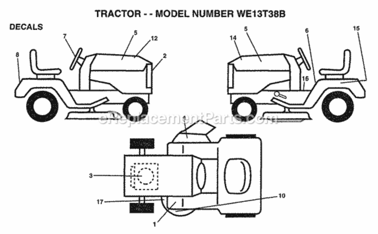 Page C Diagram and Parts List for WE13T38B 1998 Husqvarna Lawn Tractor
