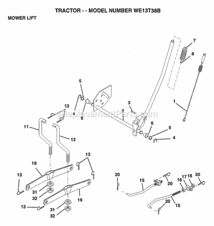 Page H Diagram and Parts List for WE13T38B 1998 Husqvarna Lawn Tractor