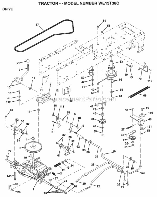 Page C Diagram and Parts List for WE13T38C 1999 Husqvarna Lawn Tractor