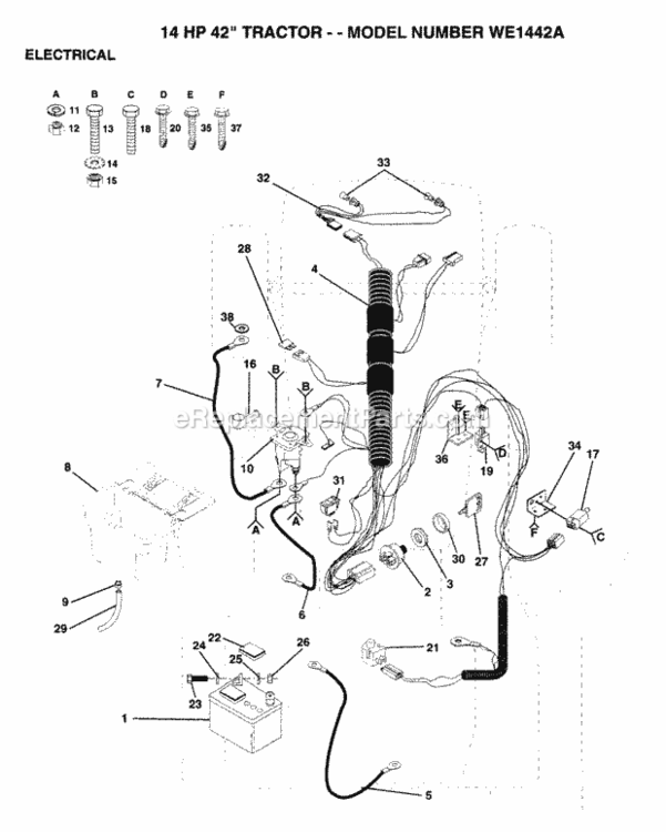 Page D Diagram and Parts List for WE1442A 1993 Husqvarna Lawn Tractor
