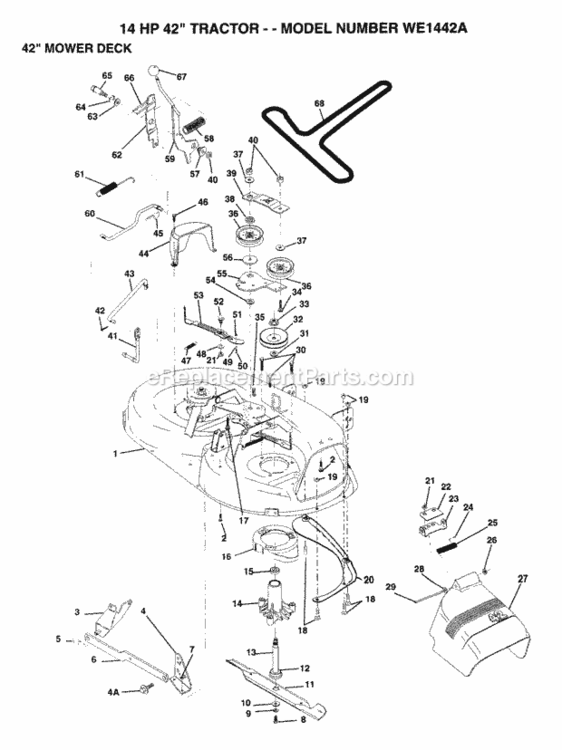 Page G Diagram and Parts List for WE1442A 1993 Husqvarna Lawn Tractor