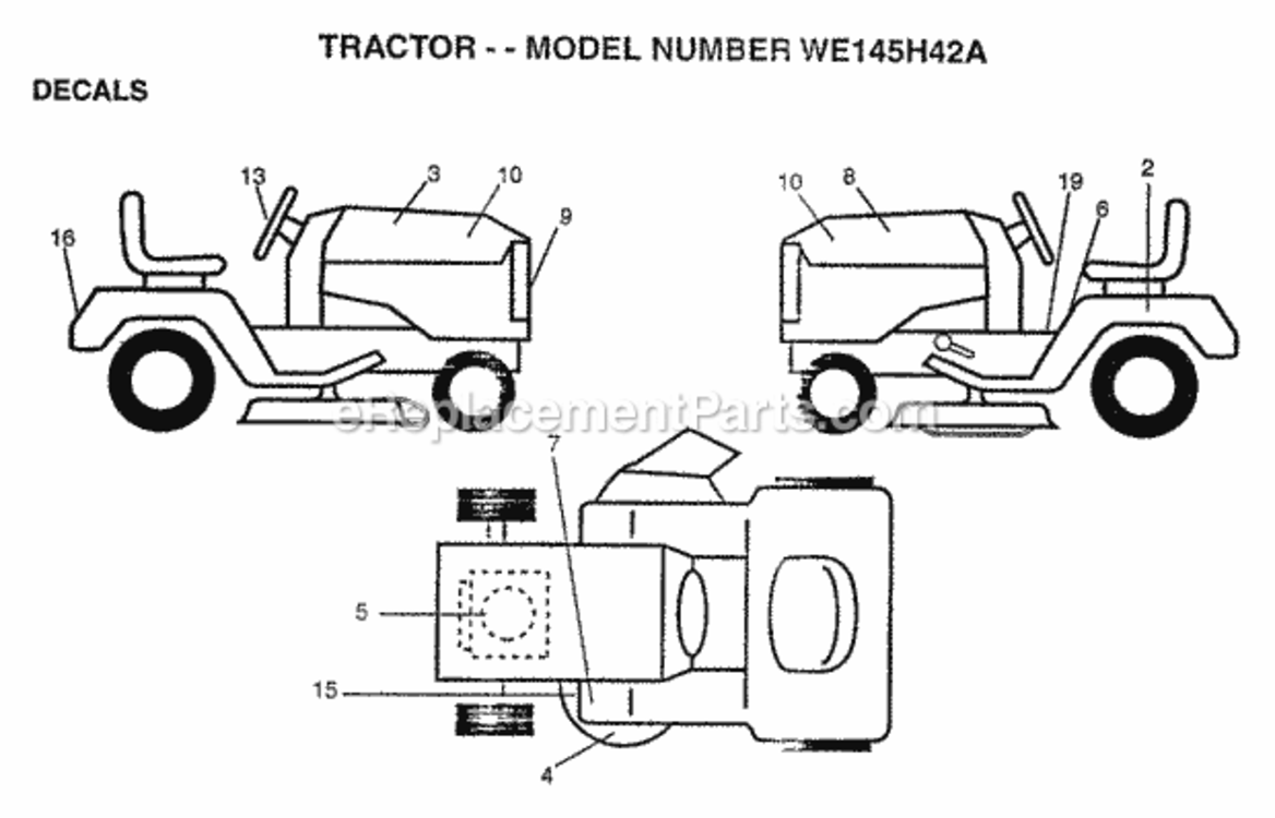 Page B Diagram and Parts List for WE145H42A 1997 Husqvarna Lawn Tractor