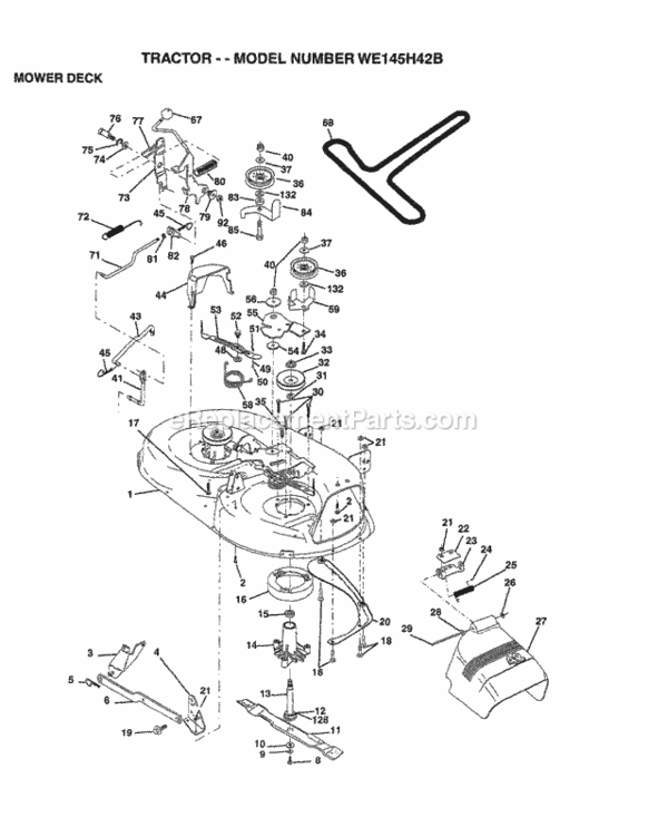 Page G Diagram and Parts List for WE145H42B 1997 Husqvarna Lawn Tractor