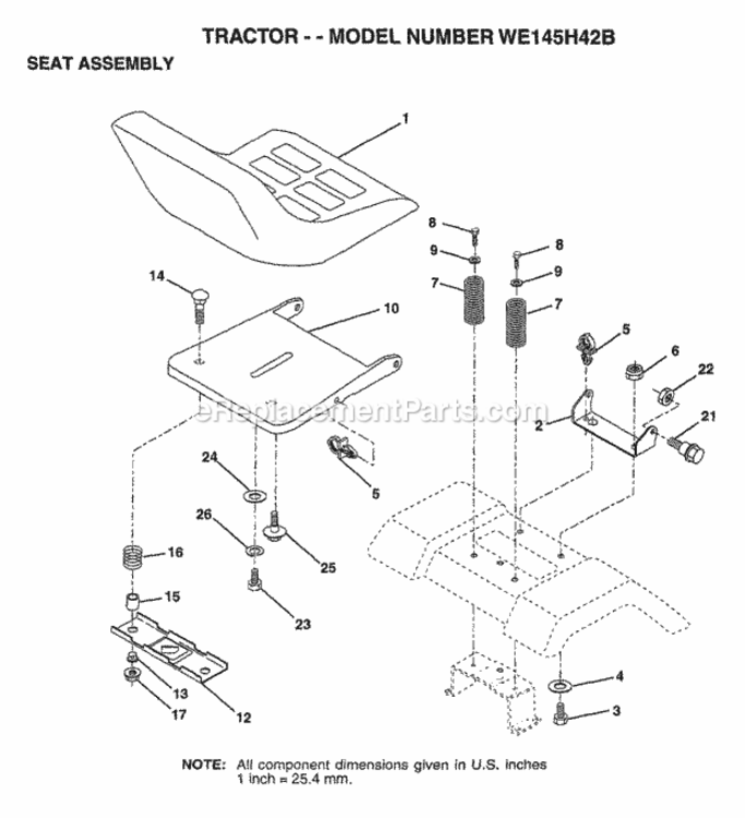 Page H Diagram and Parts List for WE145H42B 1997 Husqvarna Lawn Tractor